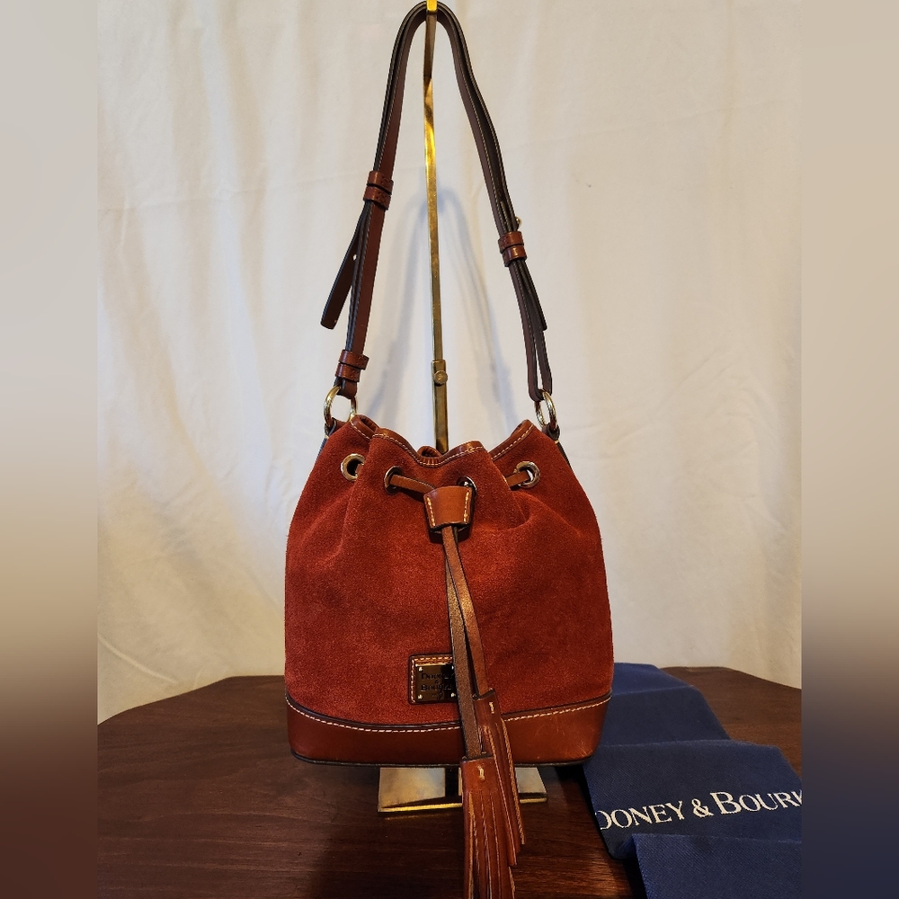 Dooney & Bourke brick red suede bucket bag